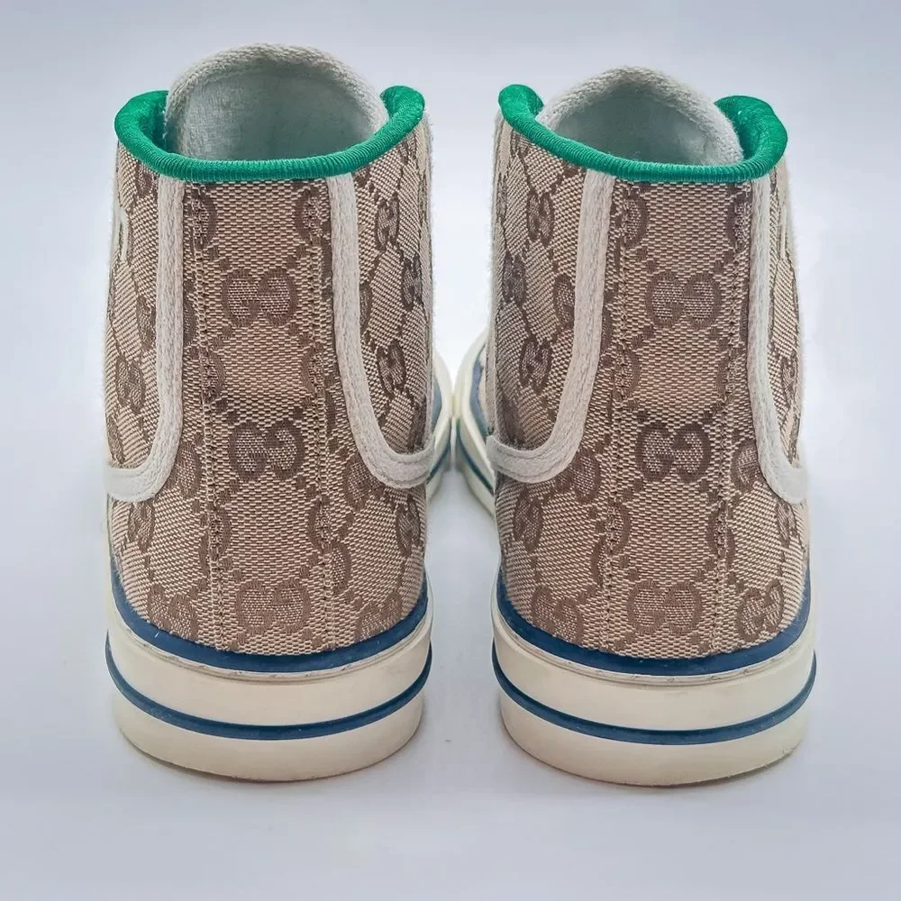 Gucci Tennis 1977 GG Monogram High Top Womens Sneakers Beige Tan EU 37.5 US 7.5